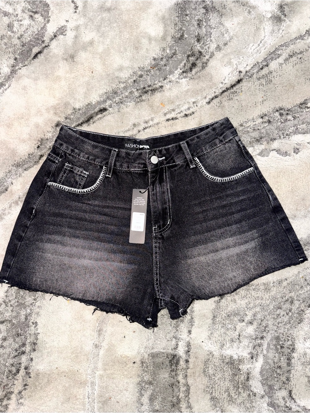 Fashion Nova Black Washed High-Rise Distressed Denim Shorts